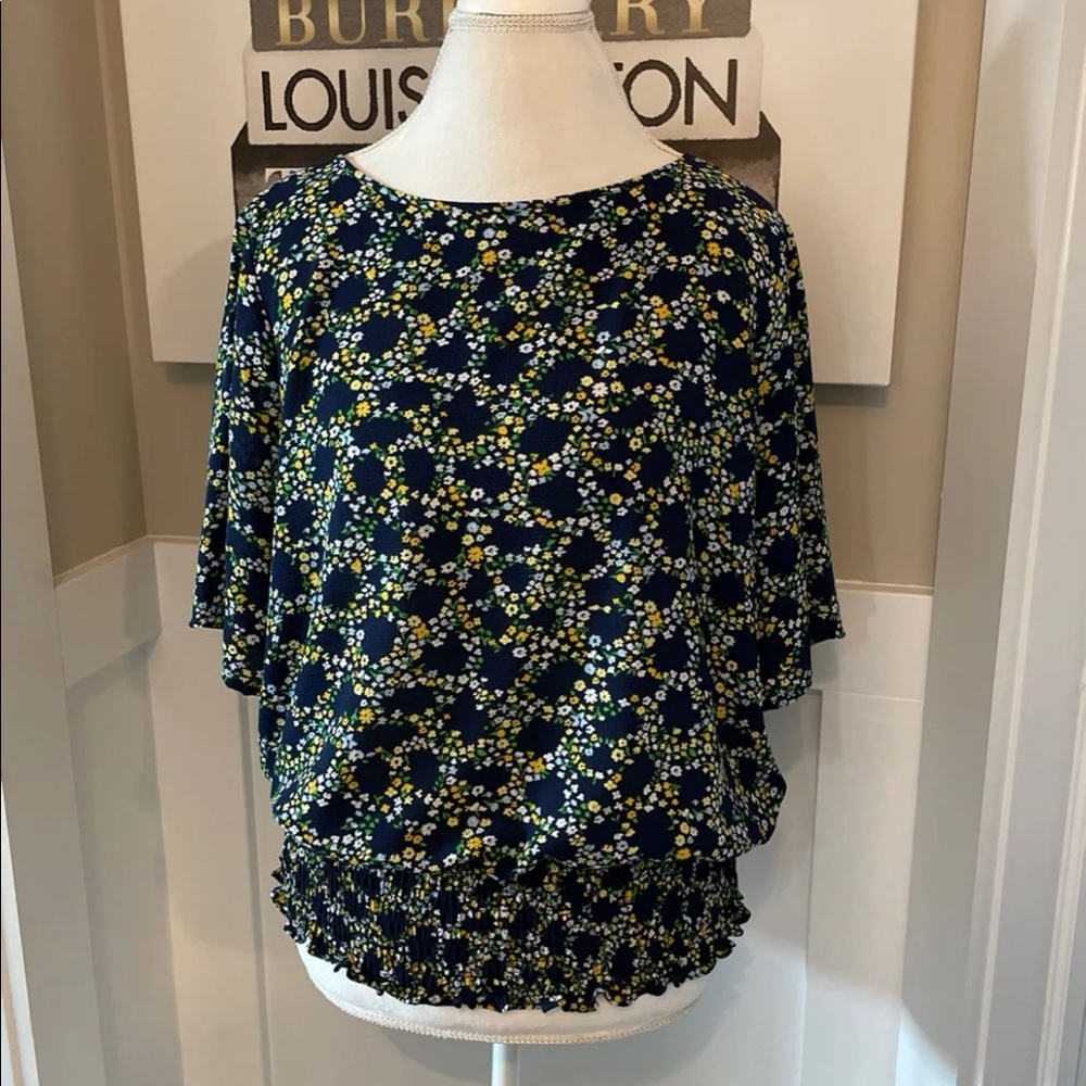 MICHAEL Michael Kors Blue & Yellow Floral Top L